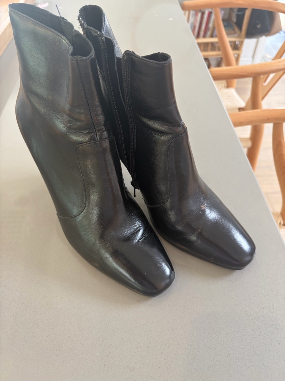 Jeffrey Campbell Black Leather Square-Toe Ankle Booties